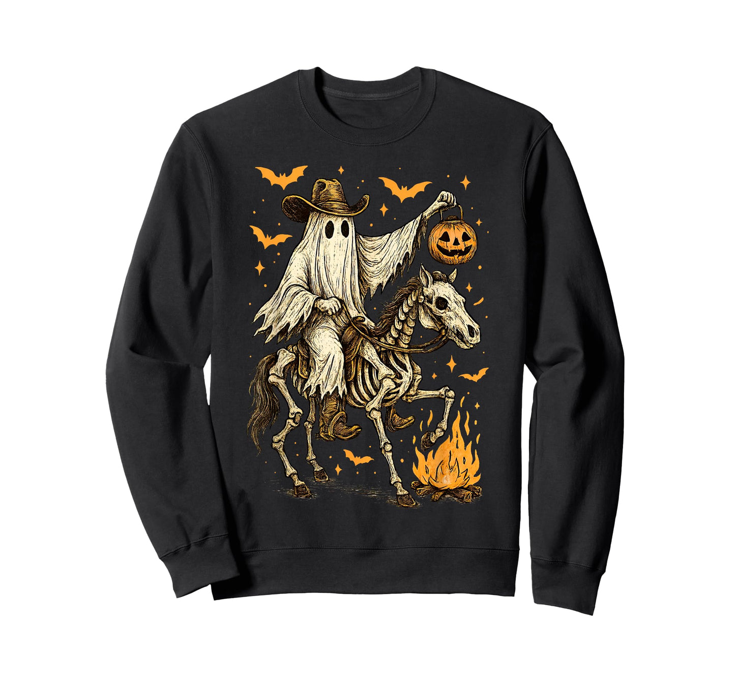 Howdy Cowboy Ghost Pumpkin Riding Skeleton Horse Halloween T-Shirt