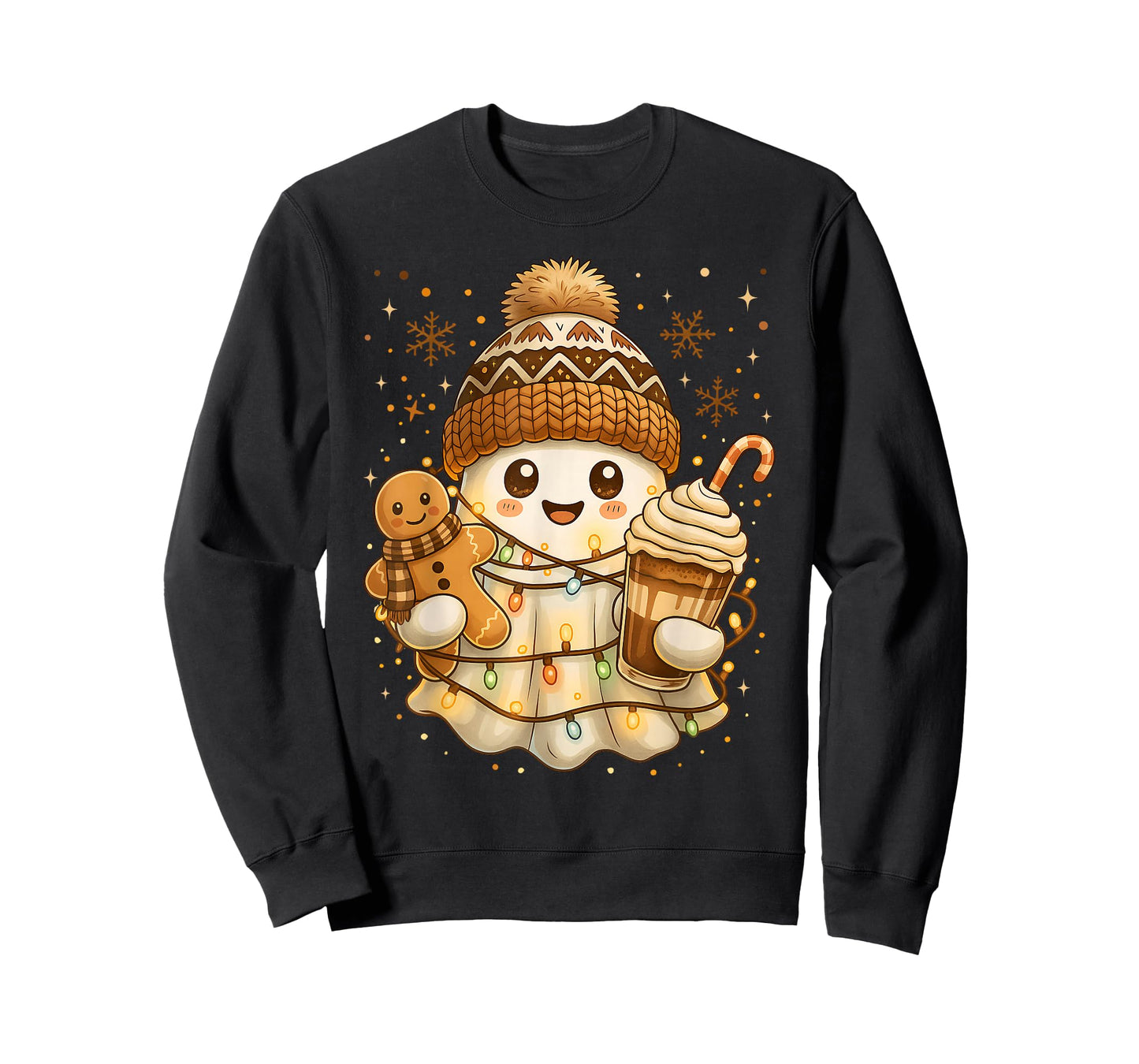 Christmas Spooky Ghost Gingerbread Hot Cocoa Beanie T-Shirt