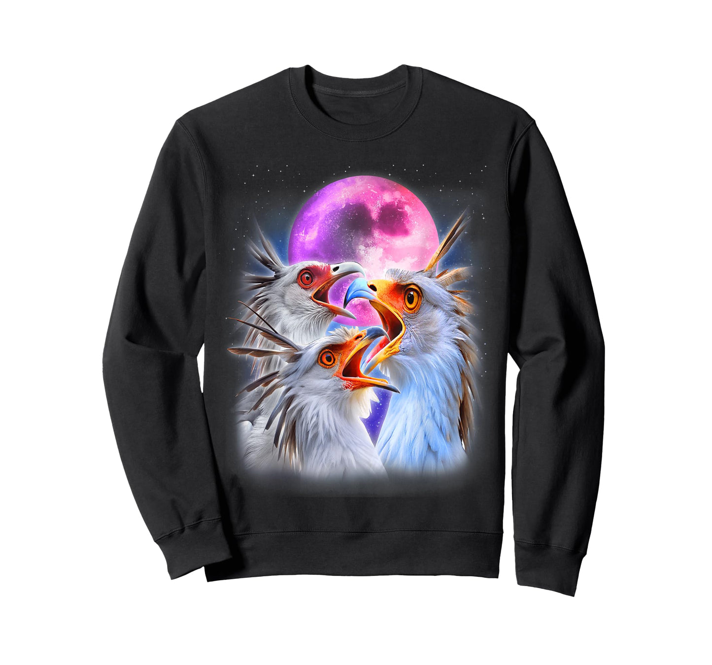 3 Secretary Bird Howling At The Moon Funny Bird Lover Birder T-Shirt