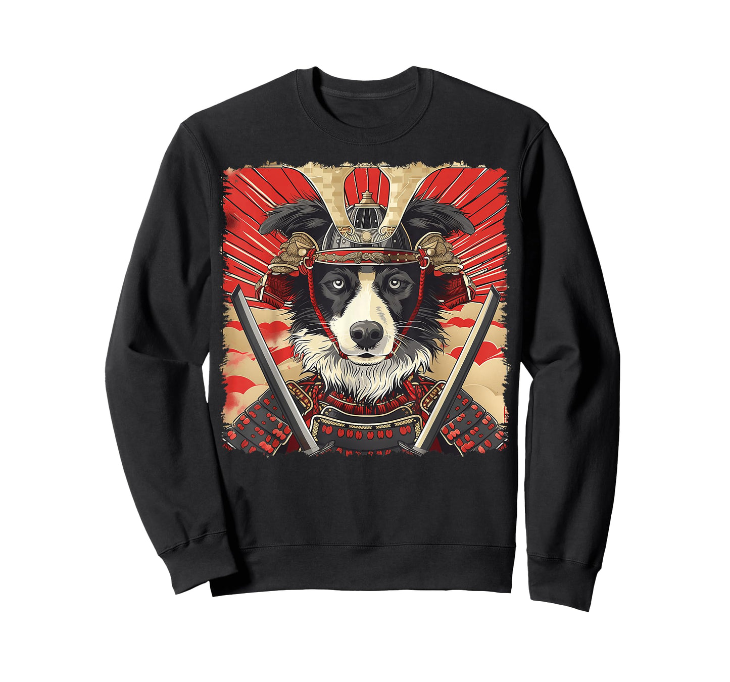 Border Collie Dog Japanese Art Samurai Ukiyo-e Vintage T-Shirt