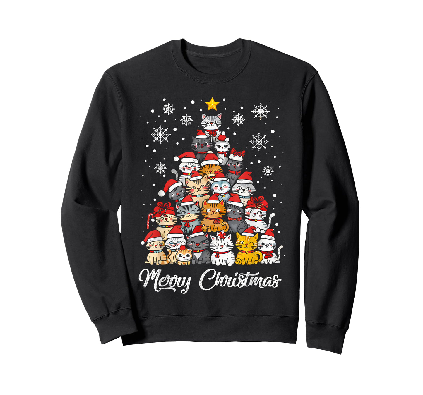 Meowy Catmas Cat Christmas Tree Xmas Girls Boys Funny Santa T-Shirt