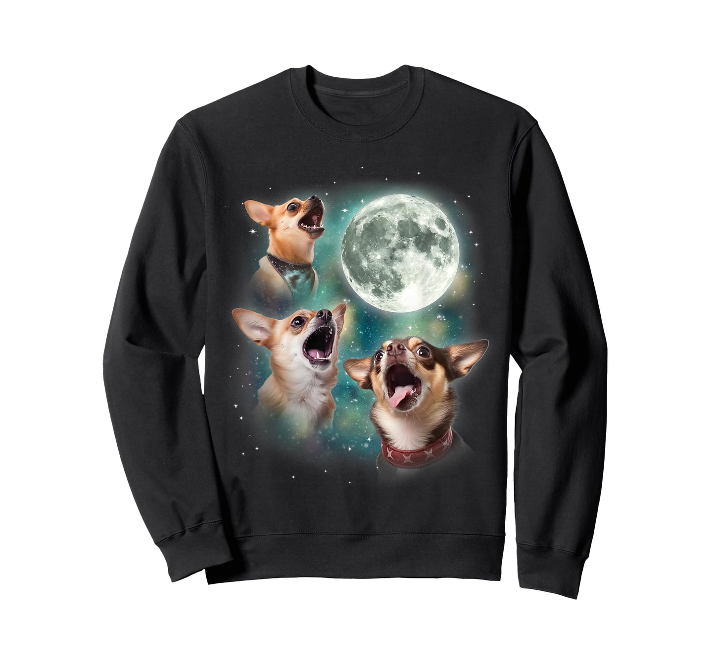 Three Chihuahuas Howl At Moon | 3 Dogs Funny Wolves Parody T-Shirt