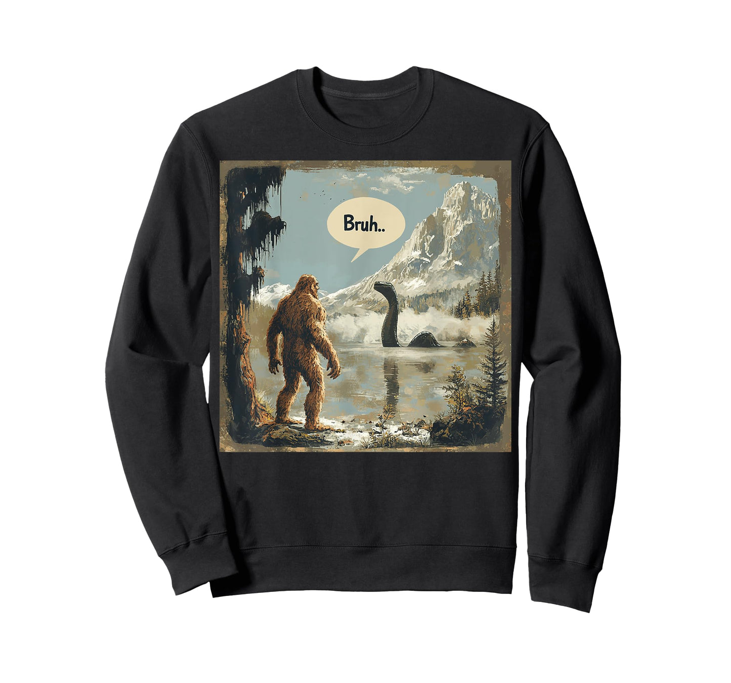 Funny Bigfoot Sasquatch Loch Ness Monster Introvert Bruh T-Shirt