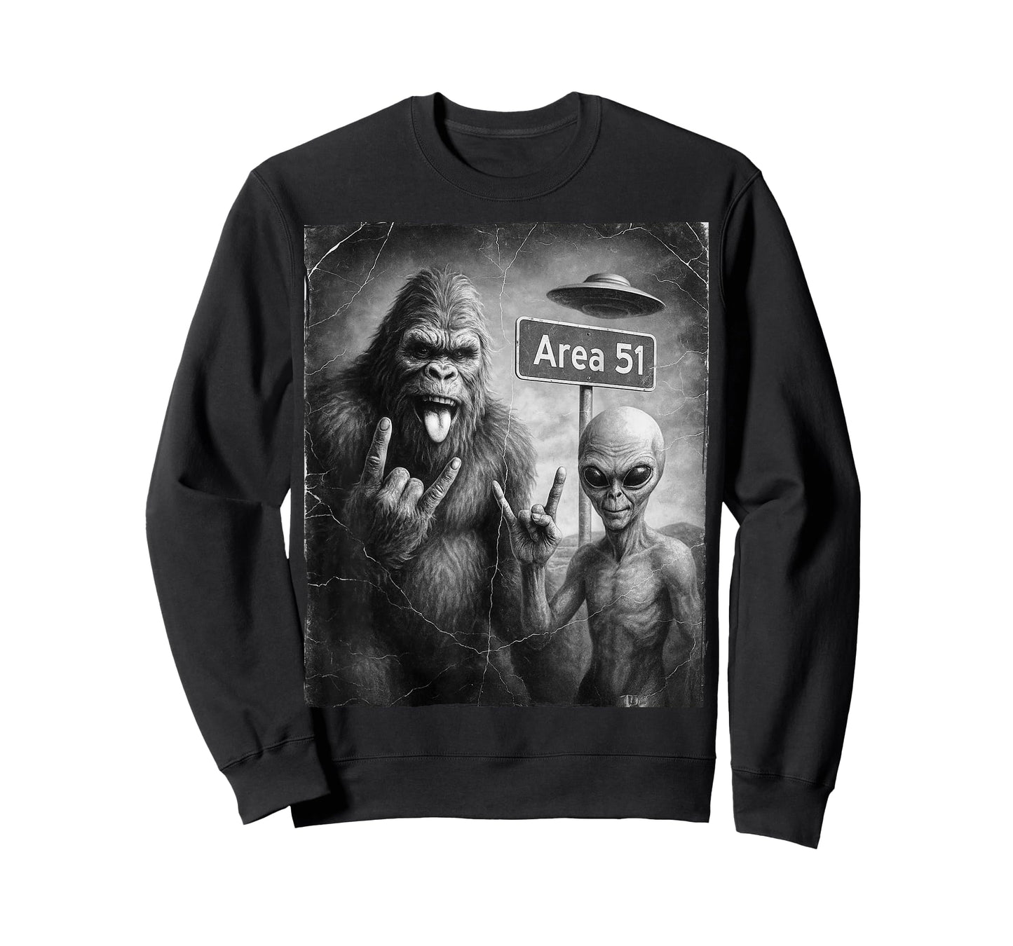 UFO & Rock On Area 51, Bigfoot and Alien Vintage Sasquatch T-Shirt