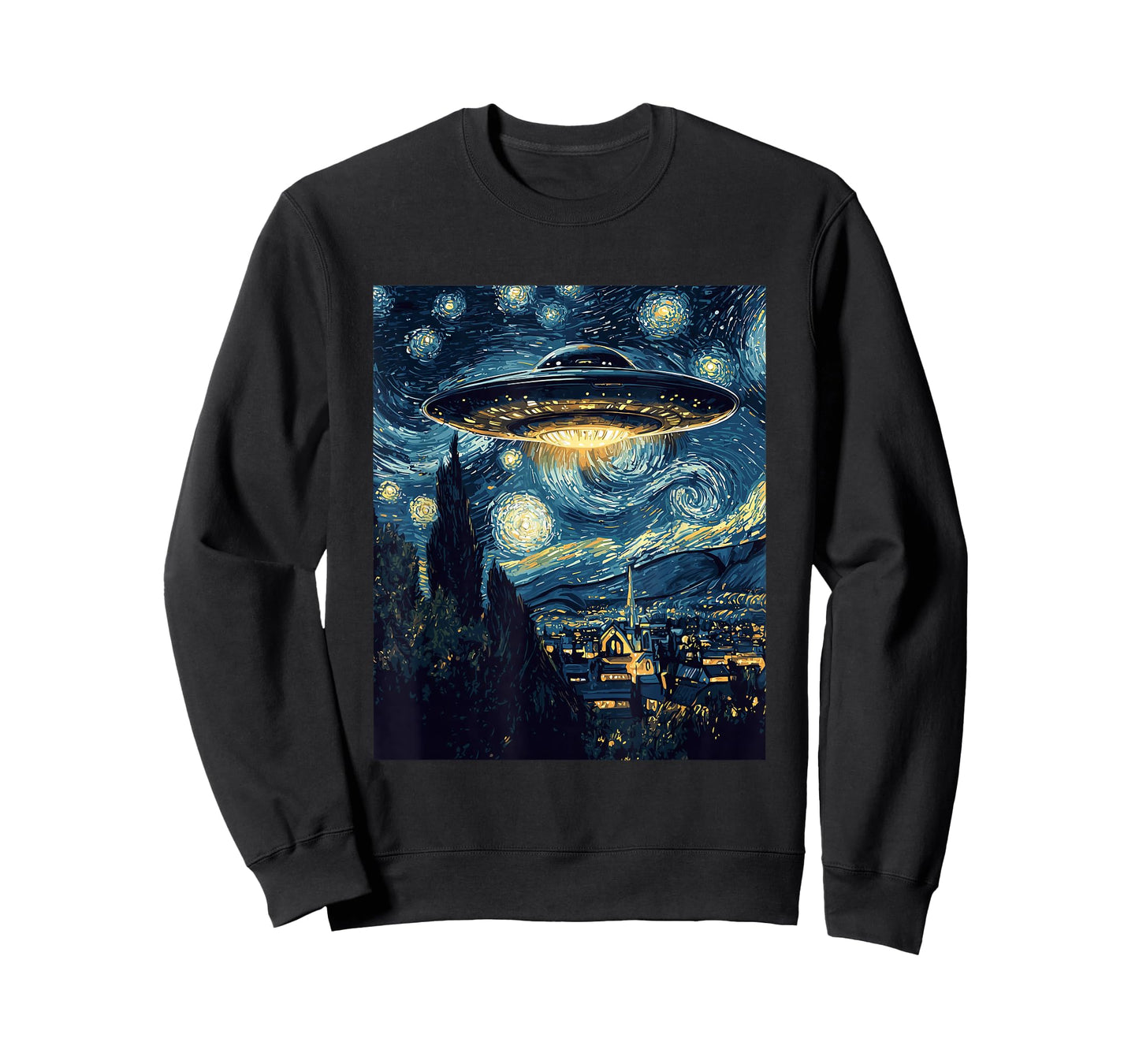 UFO Aliens Flying Saucer - Van Gogh Style - Starry Night T-Shirt
