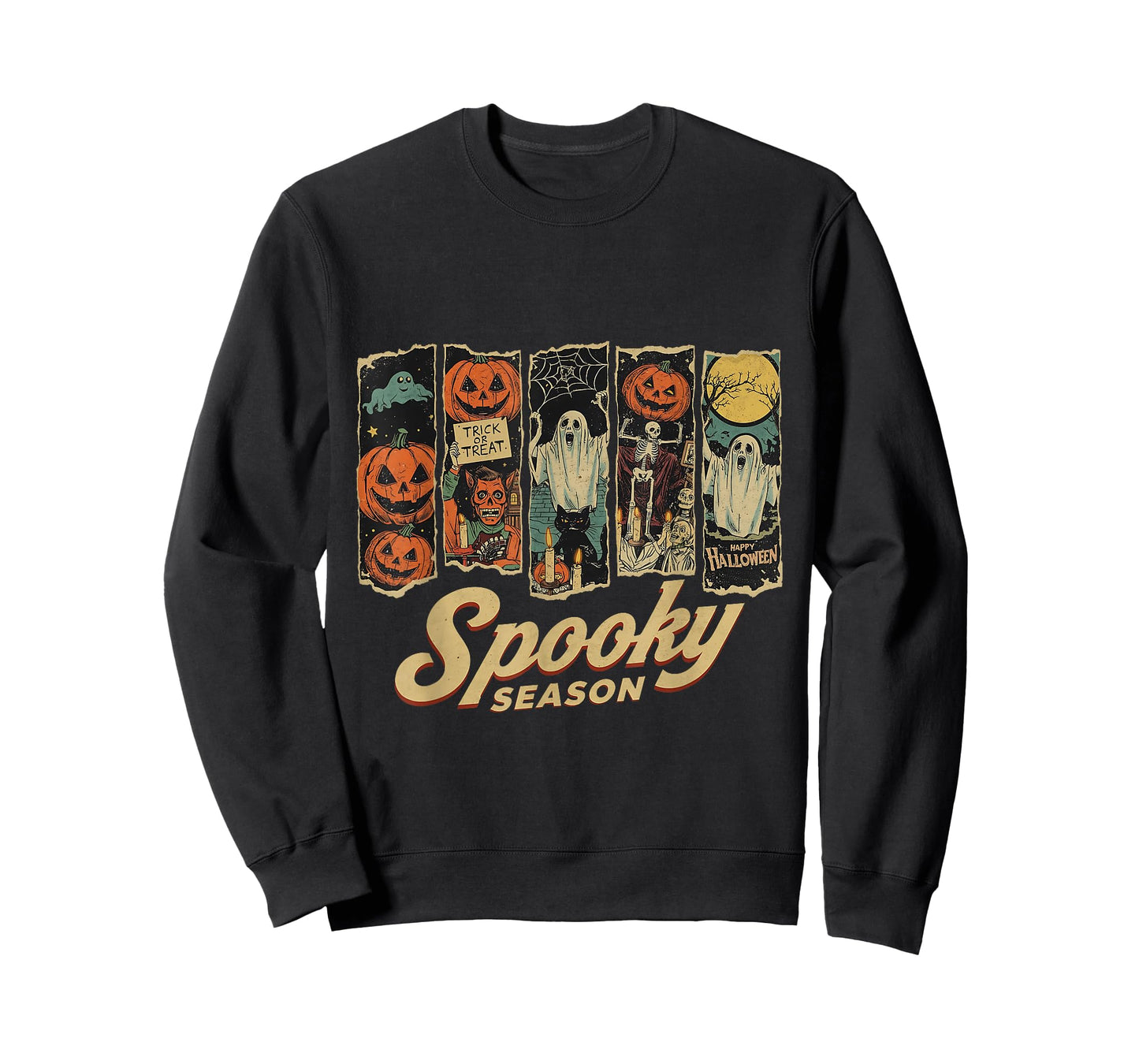 Spooky Season Haunted Street Halloween Night Scene T-Shirt