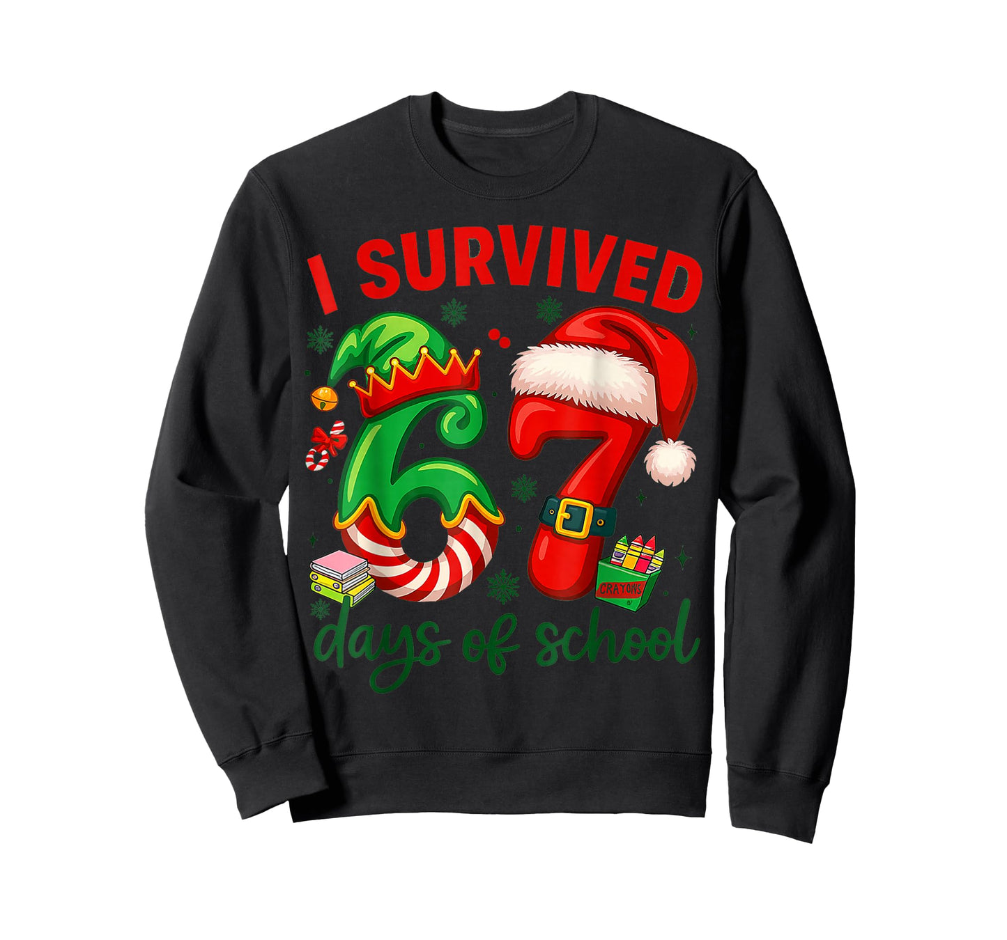 I Survived 67 Days of School Christmas Candy Cane Six Seven T-Shirt