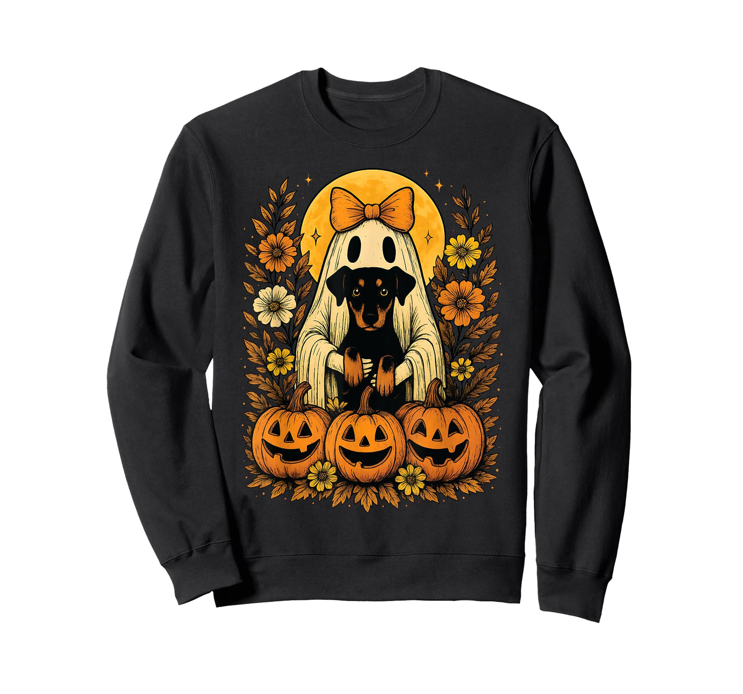 Vintage Halloween Ghost Holding Doberman Pinscher Dog T-Shirt