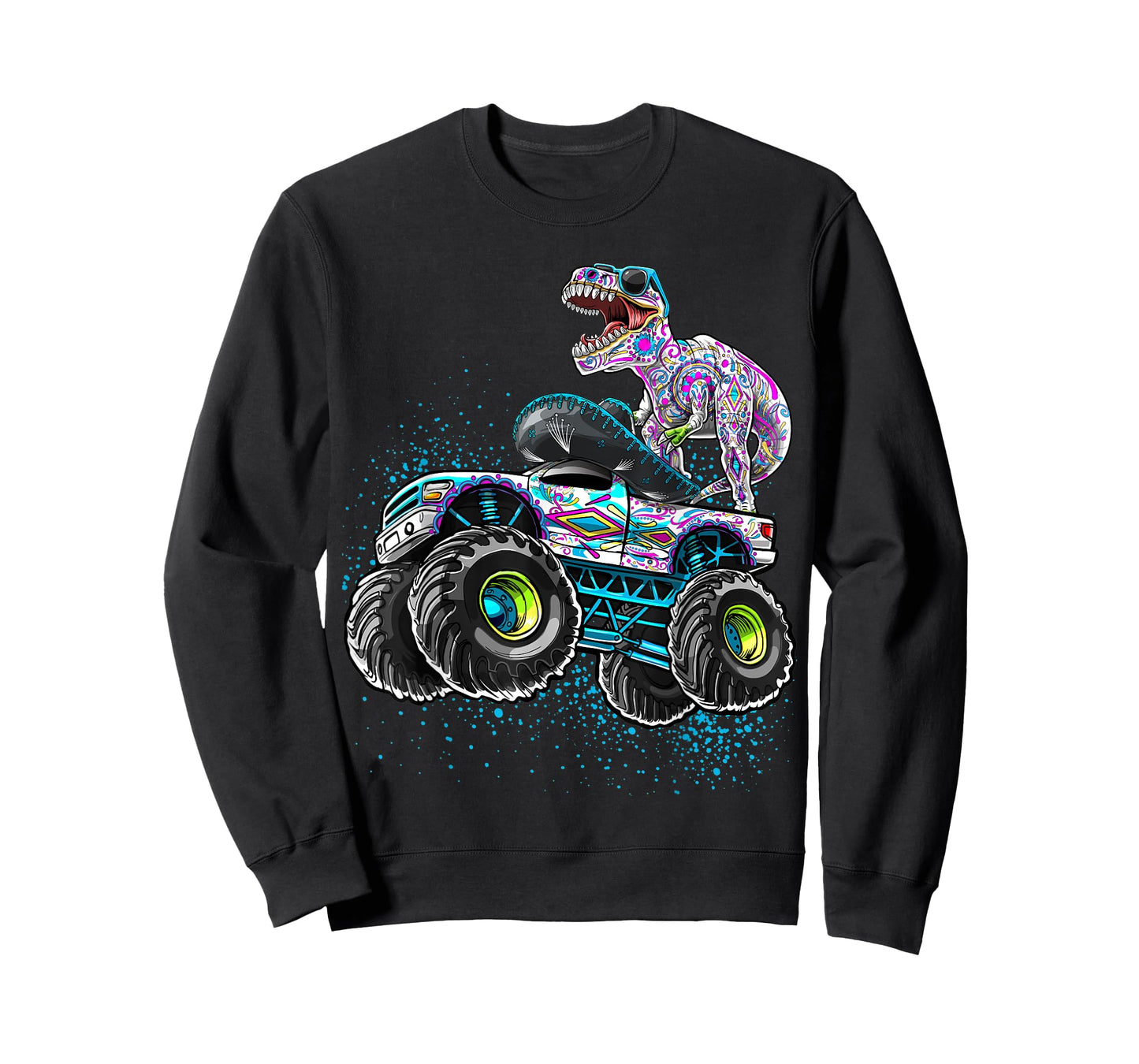 Day of the Dead Monster Truck Dinosaur Sugar Skull Boys T-Shirt