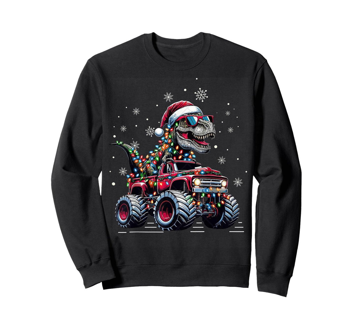 Monster Truck Dinosaur TRex Christmas Boys Kids T-Shirt
