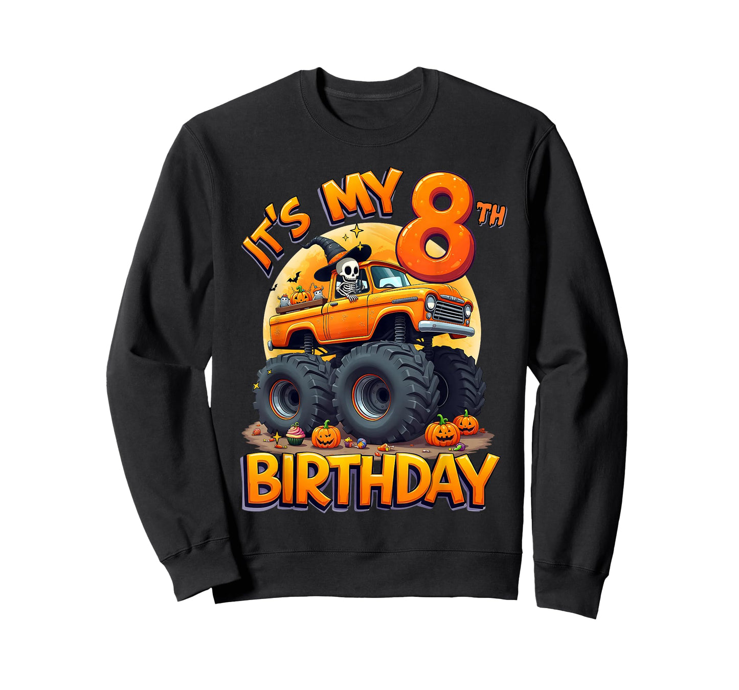 Kids It's My 8th Birthday Boy Halloween Monster Truck T-Shirt