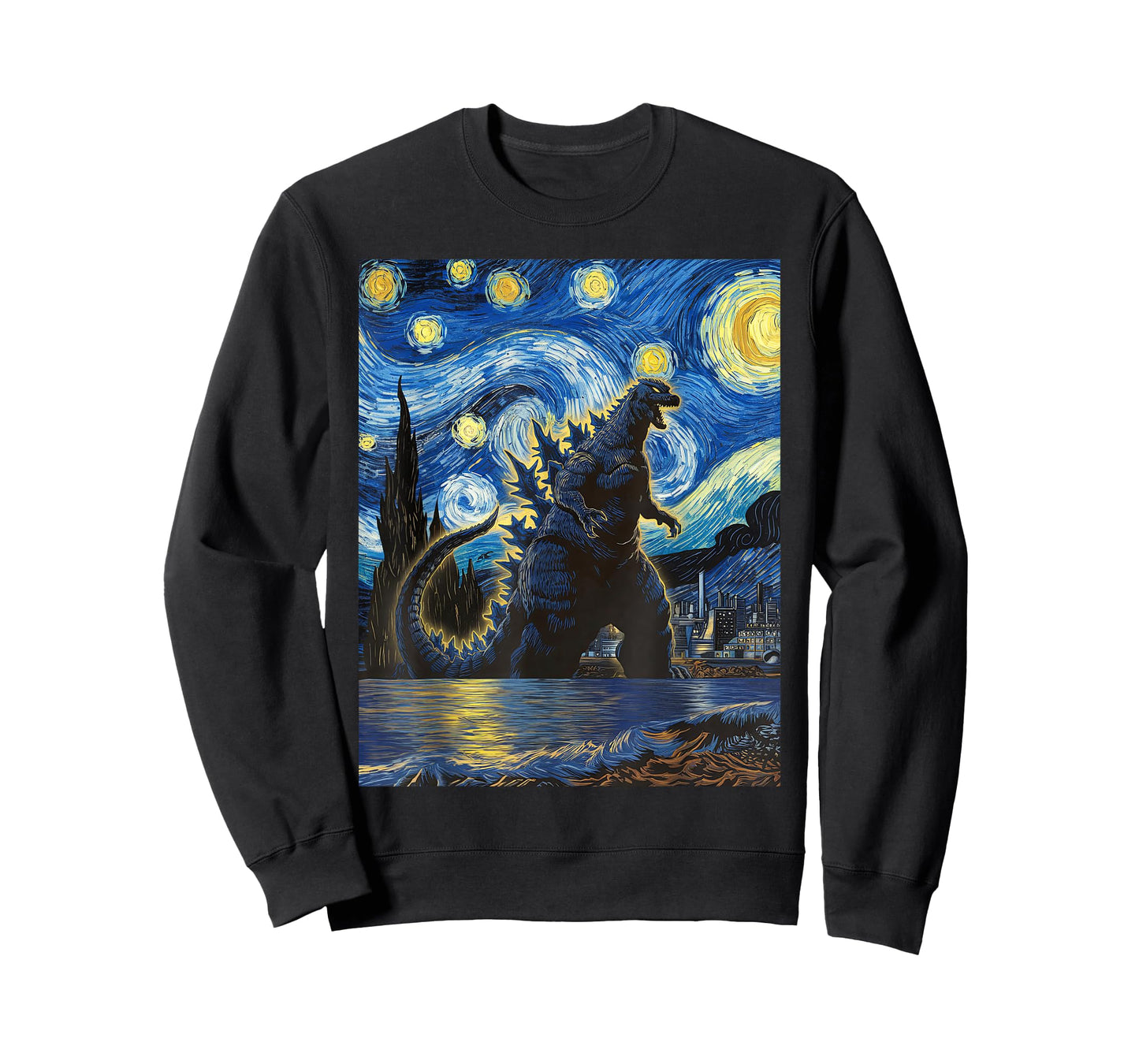 Vintage Japanese Monster Kaiju in Van Gogh Starry Night Art T-Shirt