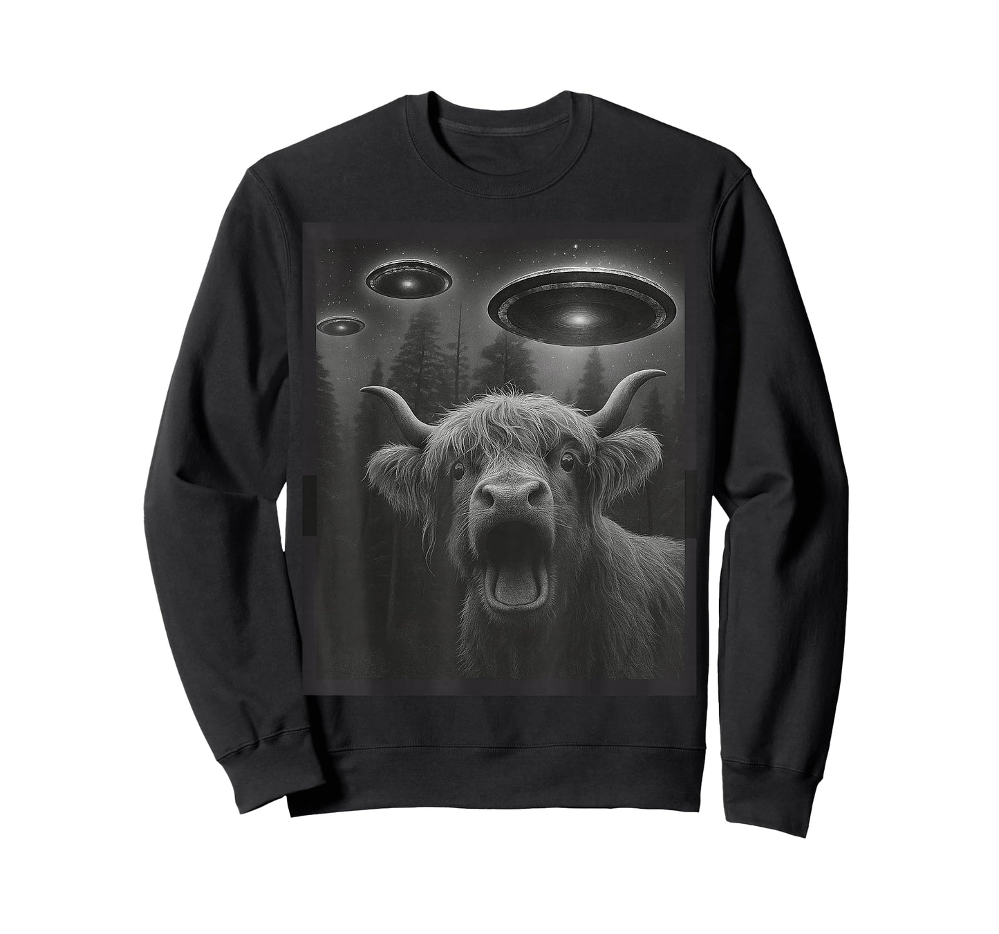 Funny Highland Cow Selfie Alien UFO Gifts for Men Women Kid T-Shirt