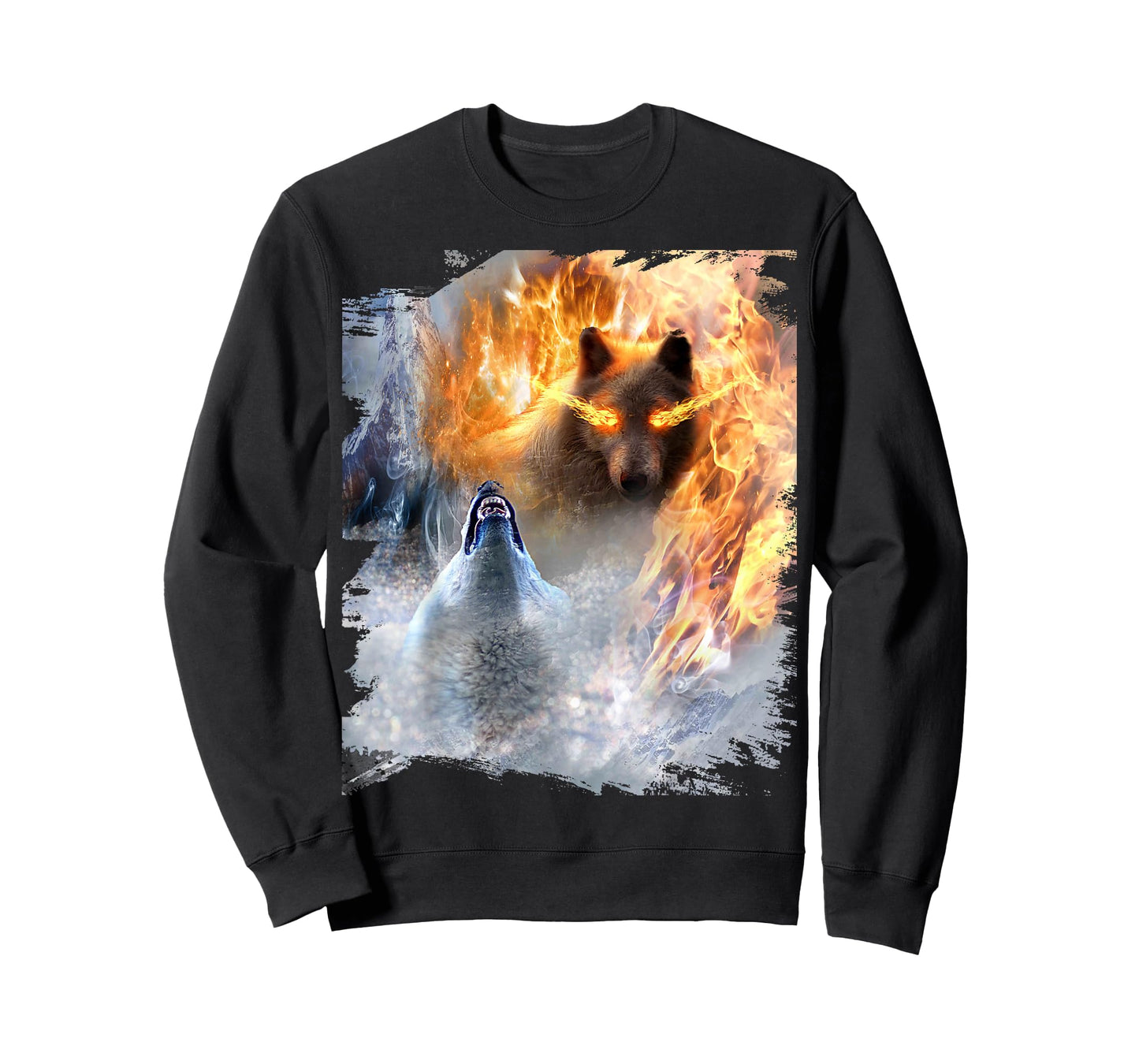 Fire And Ice Wolf Snowy Good And Evil Wolves T-Shirt