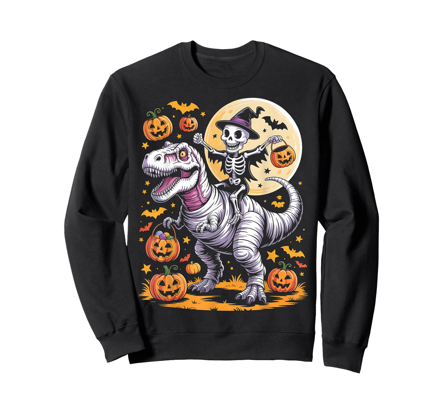 Skeleton Riding Mummy Dinosaur T Rex Kids Boys Men Halloween T-Shirt