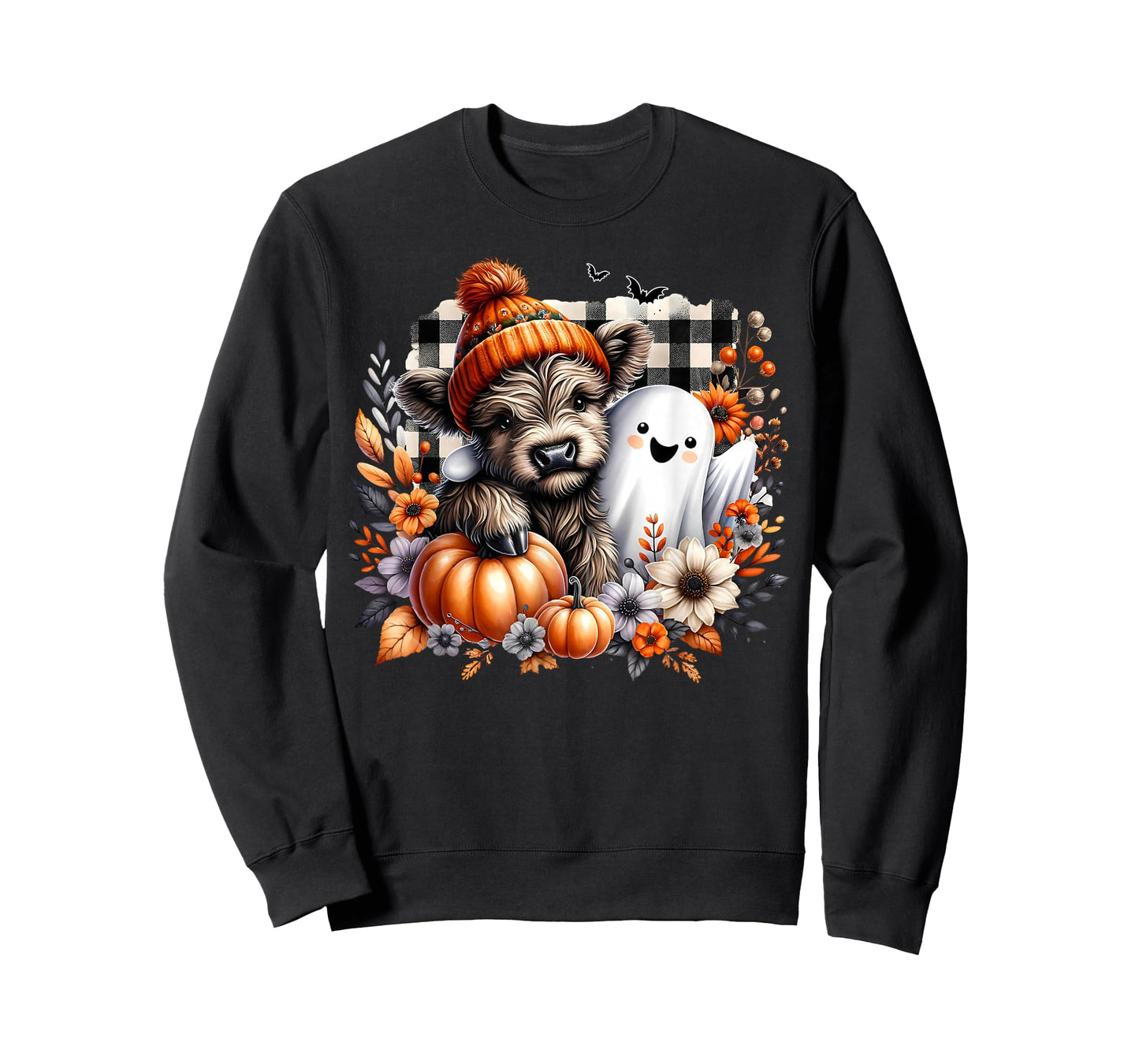 Highland Cow Ghost Spooky Season Autumn Halloween Pumpkin T-Shirt