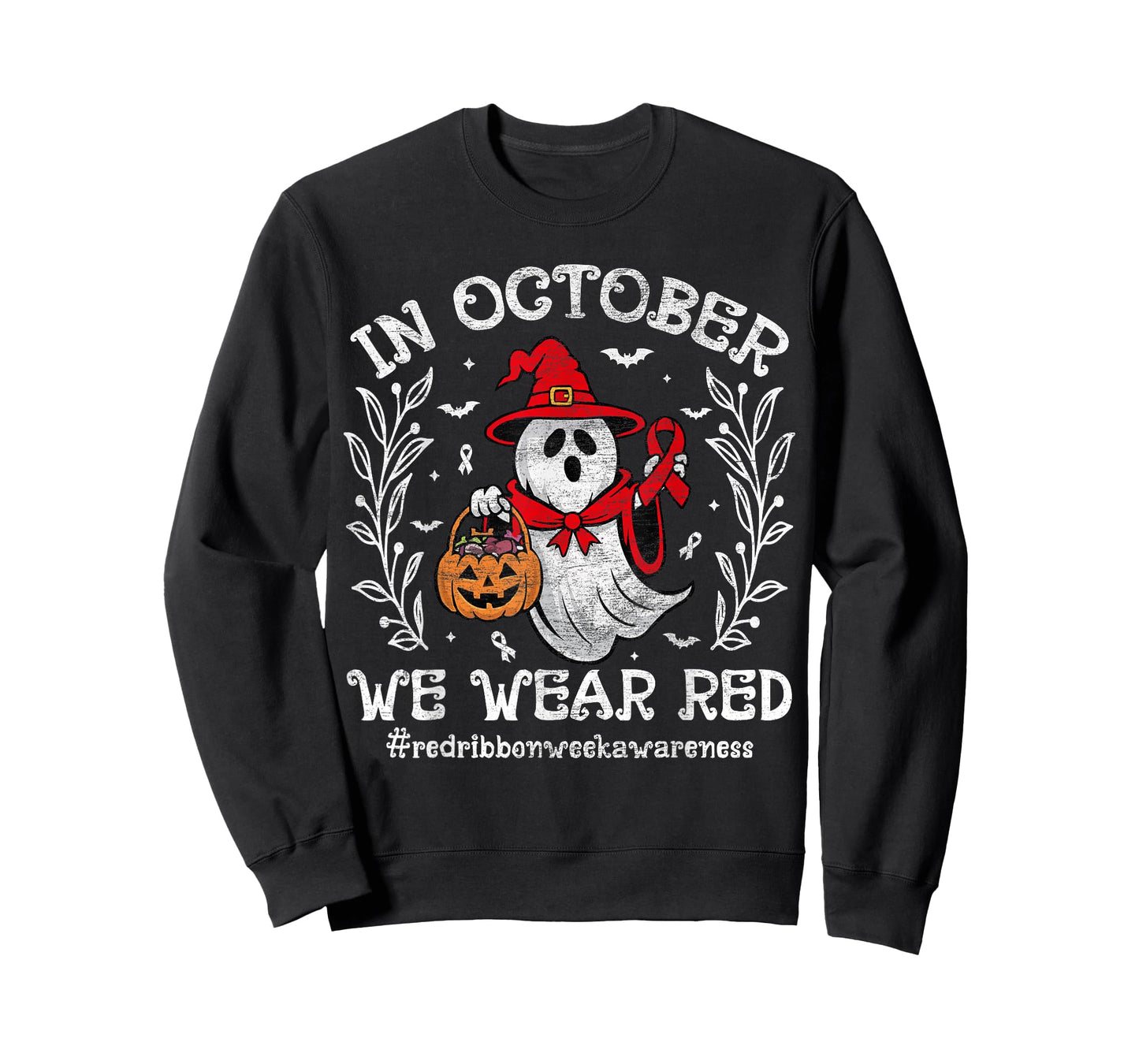 In October We Wear Red For Red Ribbon Week Awareness Ghost T-Shirt