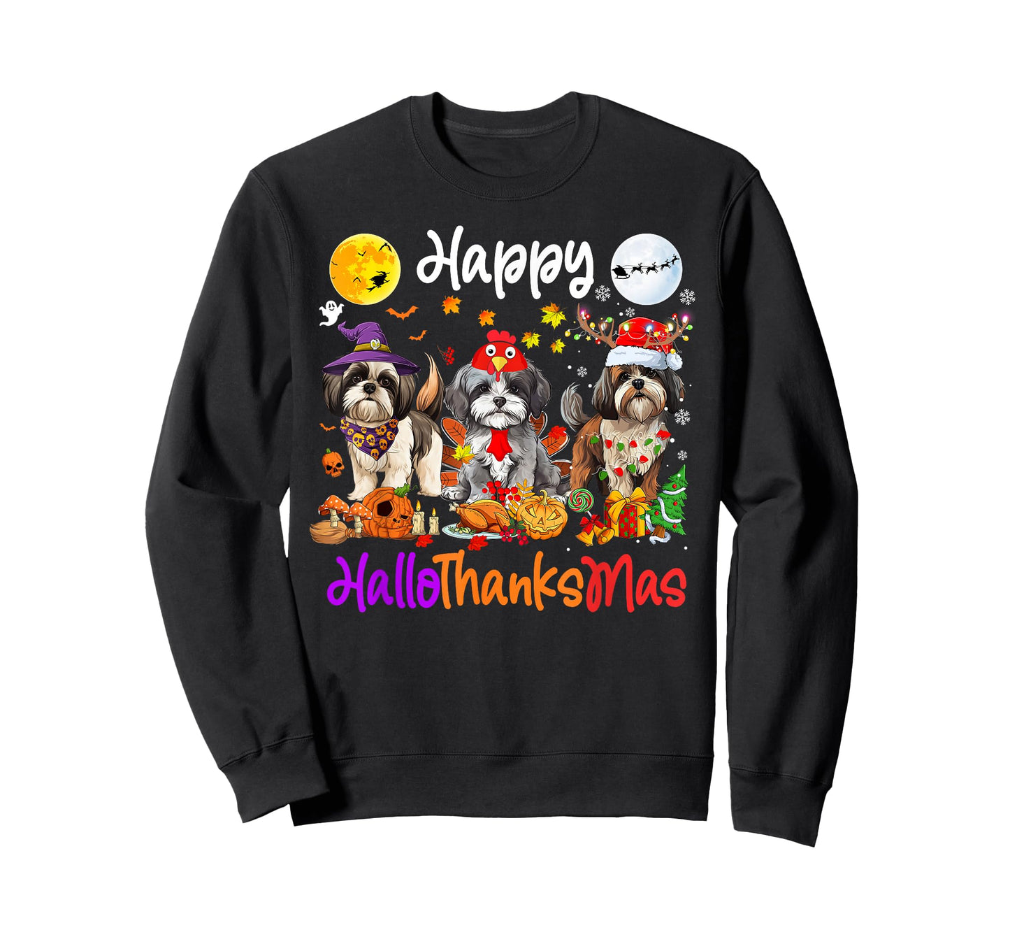 Halloween Thanksgiving Christmas Shih Tzu Dog Hallothanksmas T-Shirt