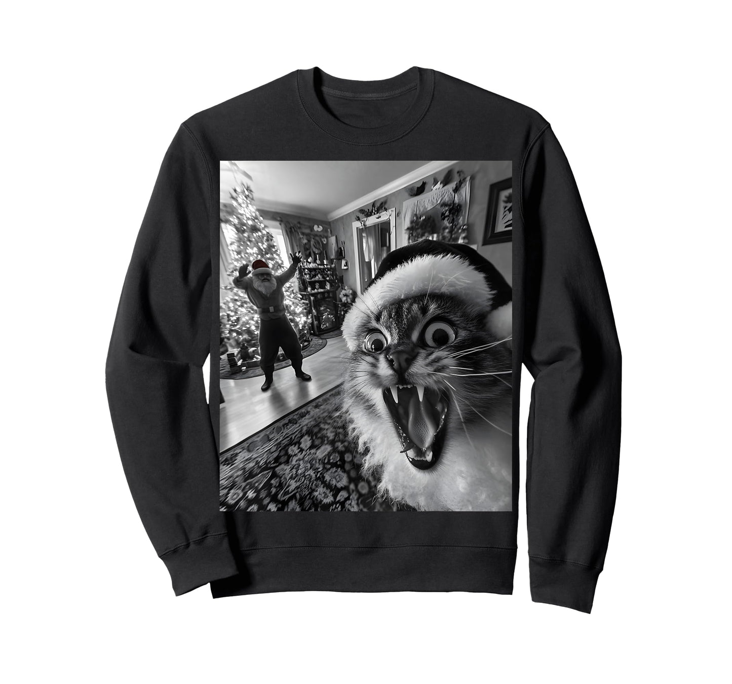 Funny Cat Selfie With Santa Christmas Men Women T-Shirt