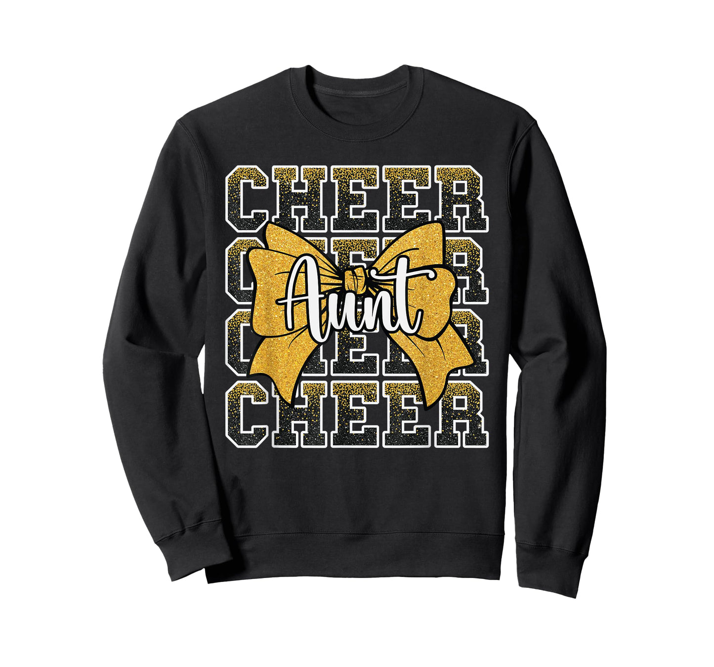 Cheer Aunt Auntie Bow Sport Cheerleader Cheerleading Yellow T-Shirt