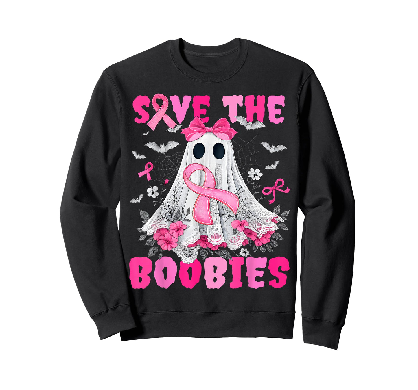 Save The Boobies Lace Bow Breast Cancer Awareness Halloween T-Shirt