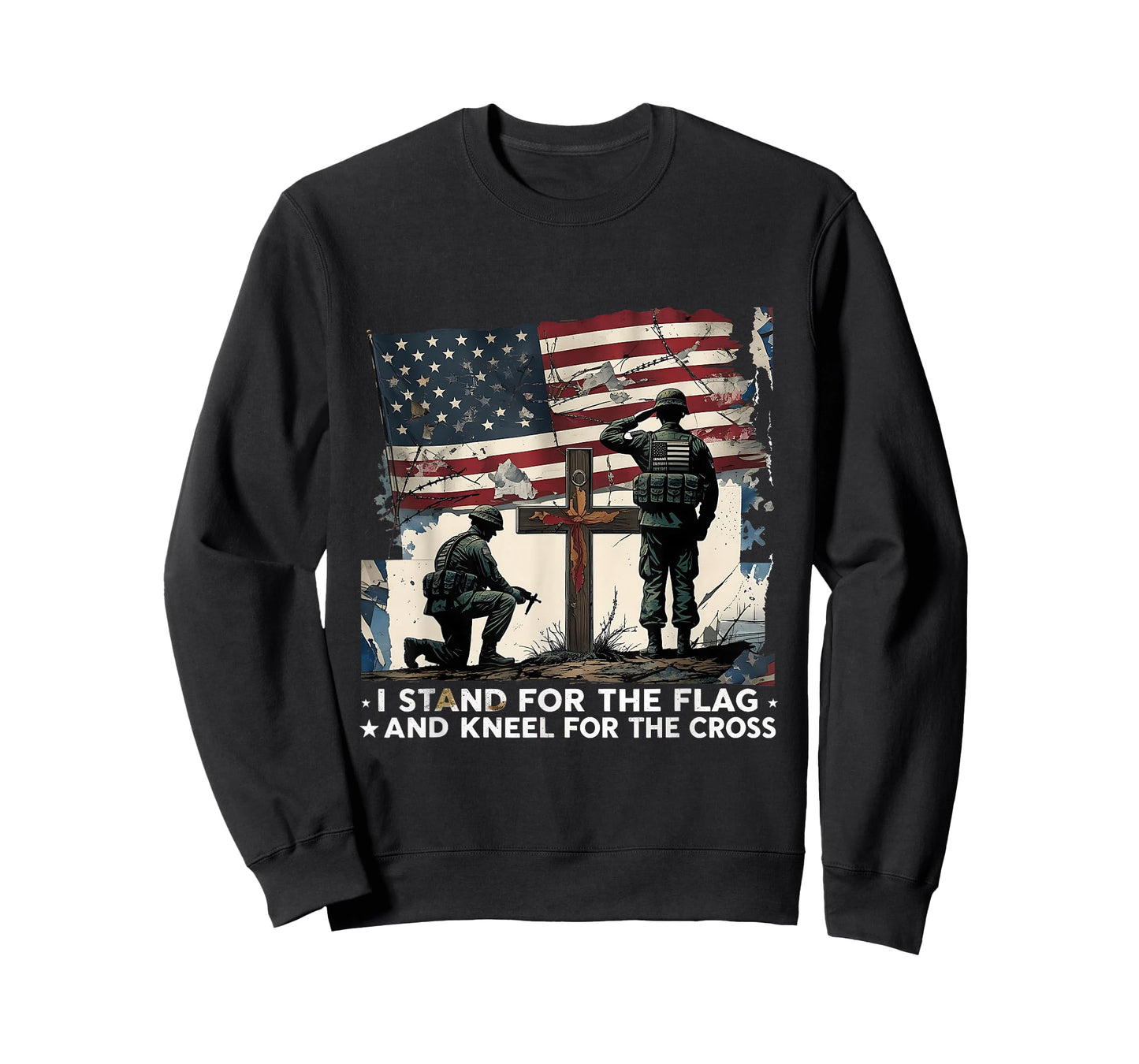 I Stand for The Flag Kneel Cross American Christian Veteran T-Shirt