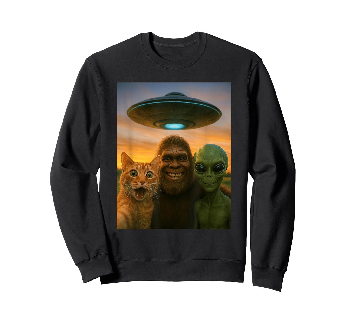 Orange Cat Selfie Bigfoot UFO Alien T-Shirt