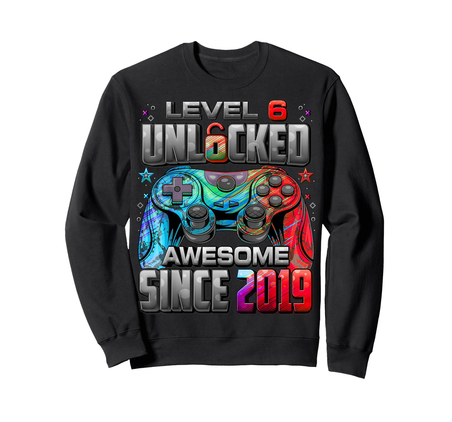 Level 6 Unlocked Awesome Since 2019 6th Birthday Gaming T-Shirt