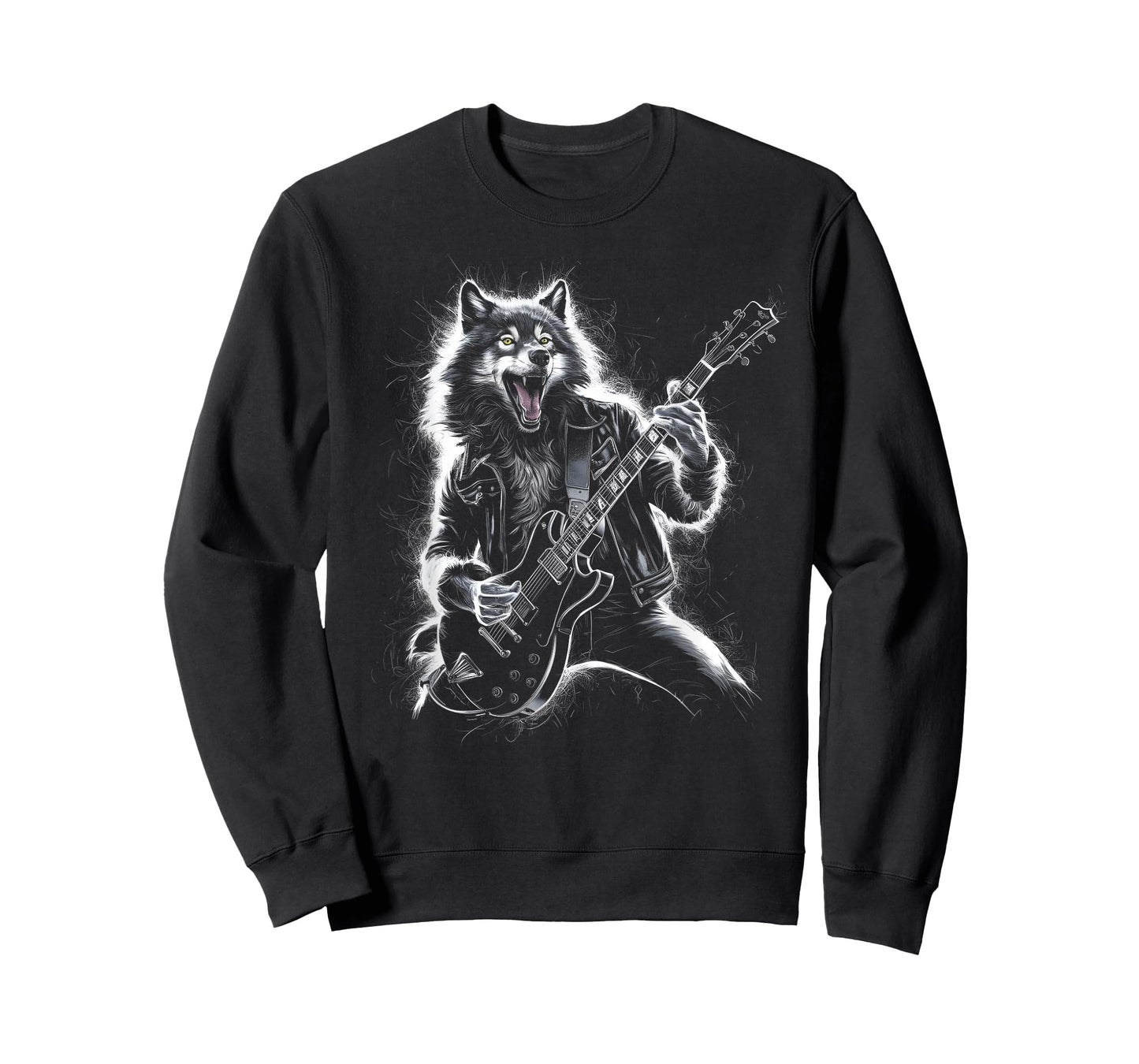 Wolf Playing Guitar Rocker Dog Playing Guitar Rock T-Shirt