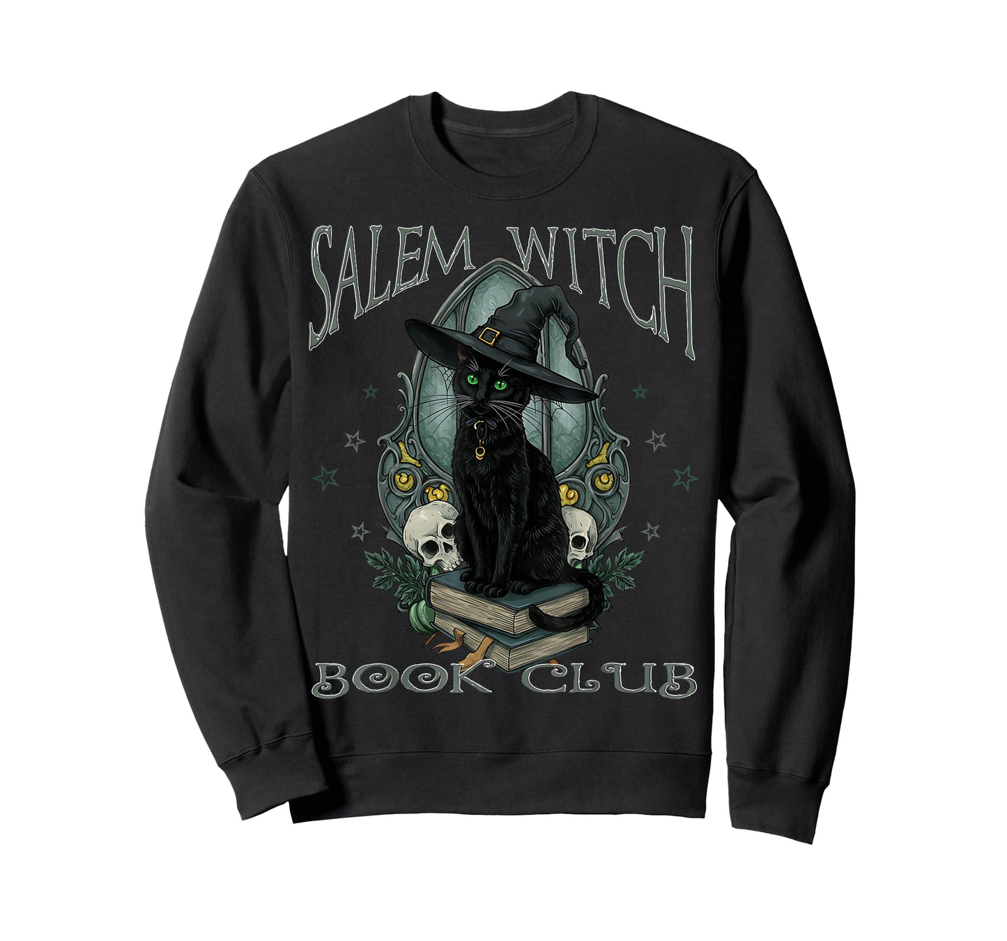 Salem Witch Book Club Black Cat Reading Witchy Halloween Men T-Shirt