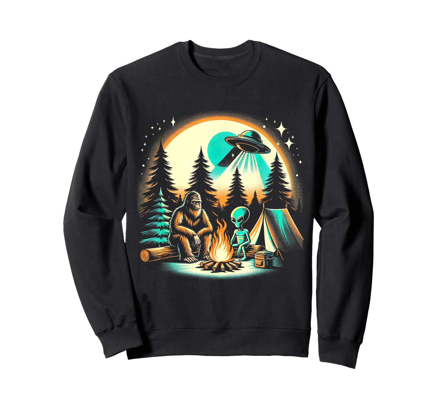 Funny Bigfoot & Alien UFO Camping Outdoor Adventures Hiking T-Shirt