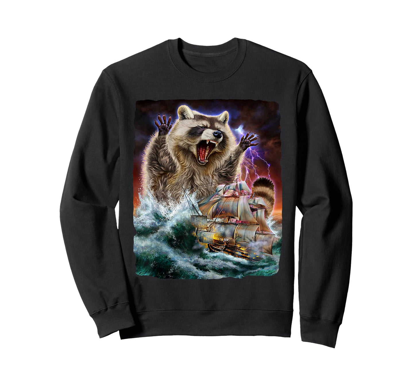 Monster Raccoon as Kraken Attack a War Ship at High Seas T-Shirt