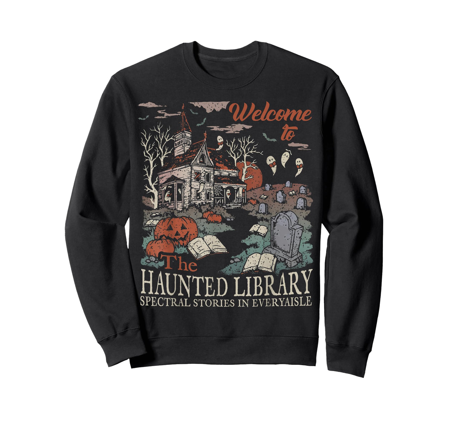 Retro Welcome To The Haunted Library Book Lovers Halloween T-Shirt