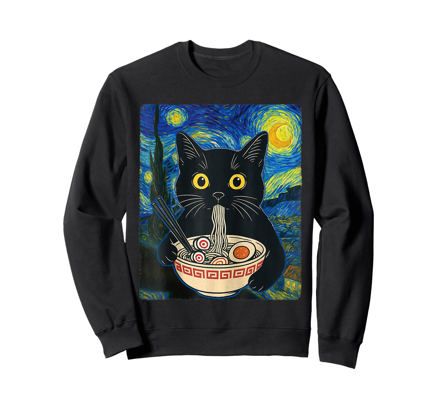 Cat Ramen Van Gogh Funny Japanese Graphic Tees Cat Anime T-Shirt