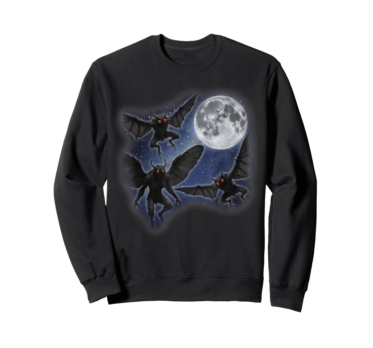 Three Mothman Moon 3 Howling At Moon Funny Weird Cursed T-Shirt