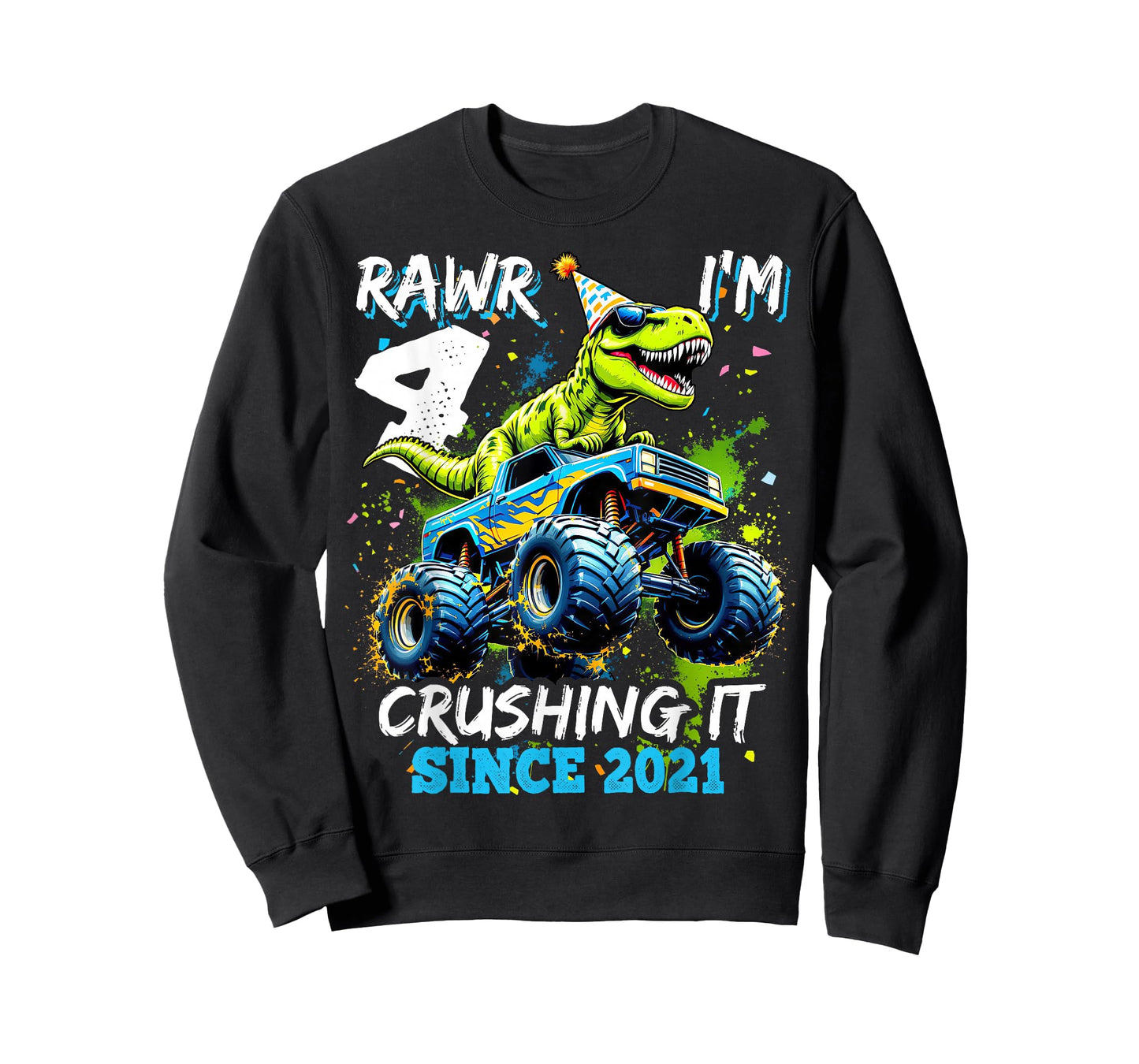 4th Birthday Monster Truck Dinosaur Party Boys Rawr I'm 4 T-Shirt