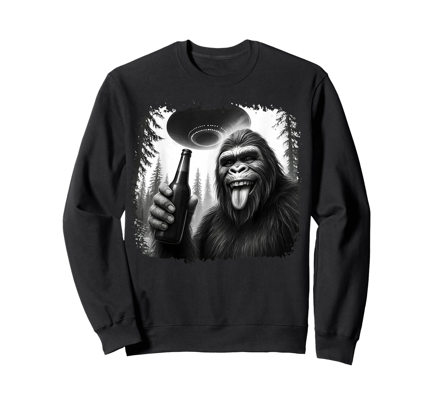 Sasquatch Drinking Beer UFO Encounter Funny T-Shirt