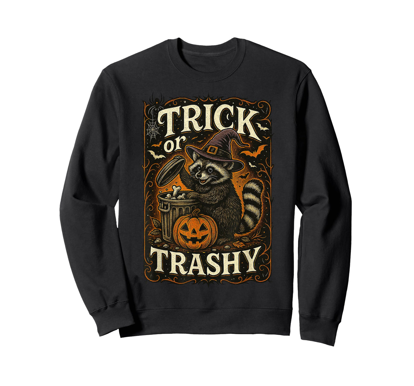 Trick Or Trashy Raccoon Pumpkin Bat Halloween Women Men Kid T-Shirt
