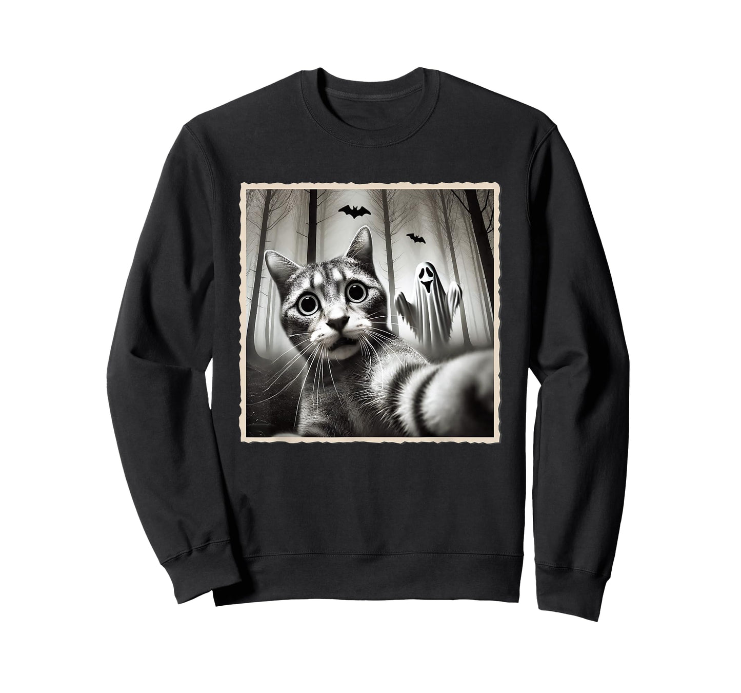 Halloween Cat Selfie With Ghost | Funny Halloween & Spooky T-Shirt
