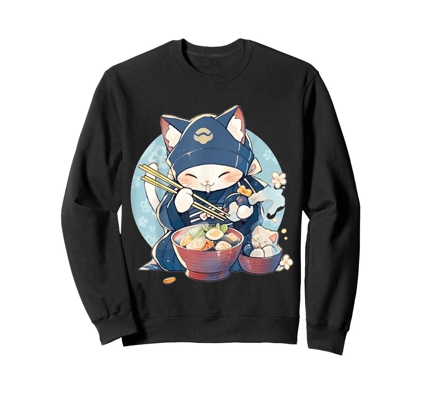 Japanese Art Ramen Cat Ninja Ukiyo-e Anime Style Samurai Cat T-Shirt
