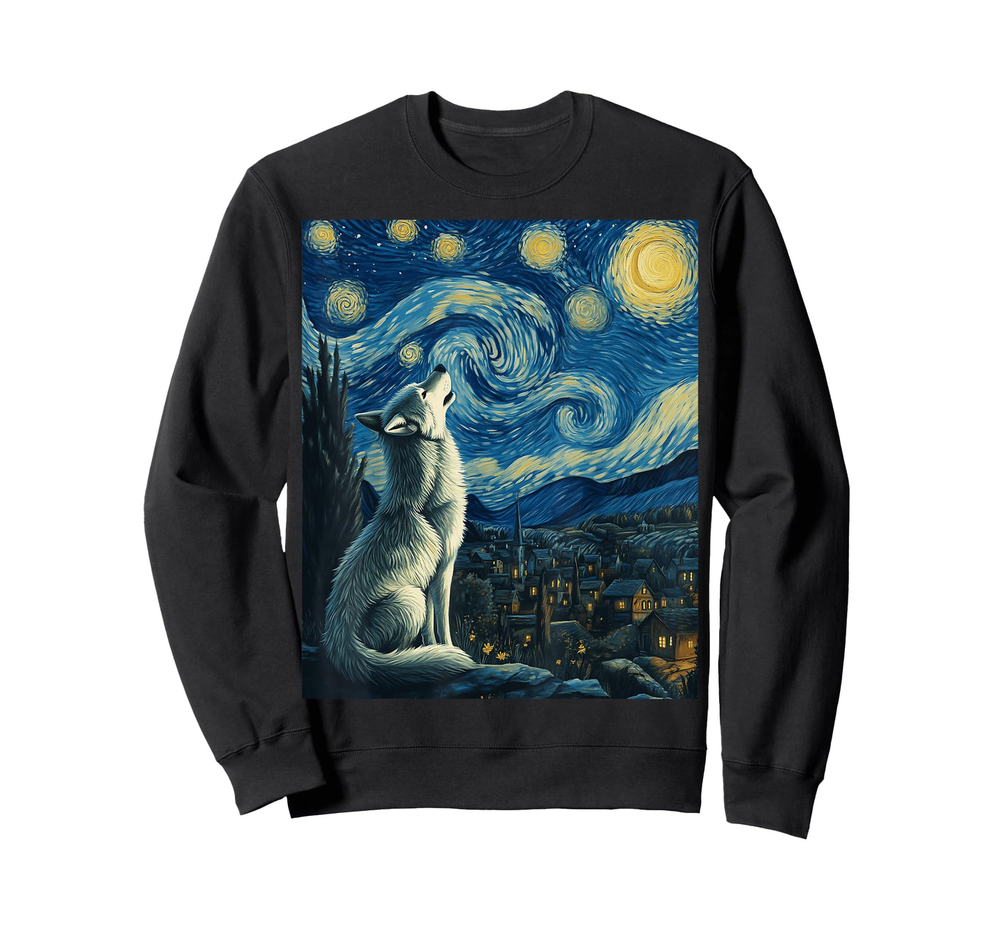 Wolf Starry Night Van Gogh Painting Art Wolves Lovers T-Shirt