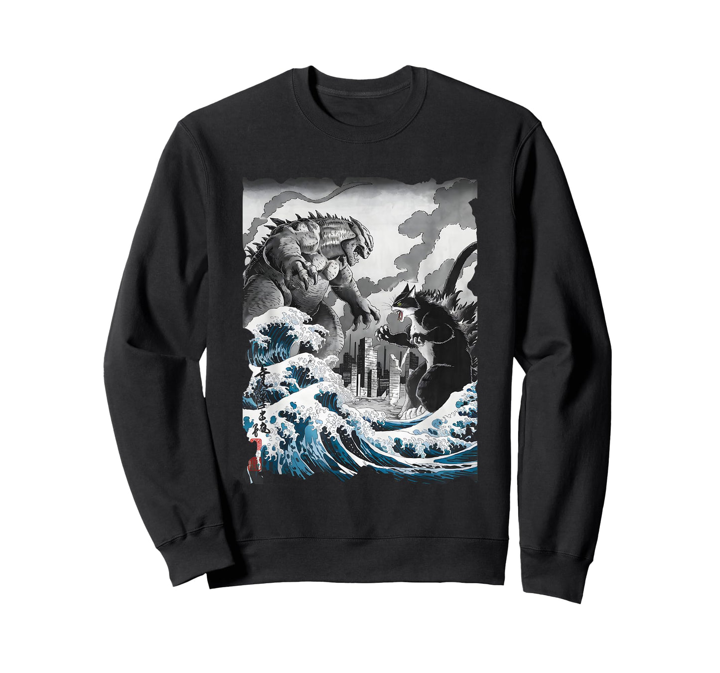 Kaiju Vs. Catzilla Sumi-e - Vintage Kanagawa Japanese Art T-Shirt