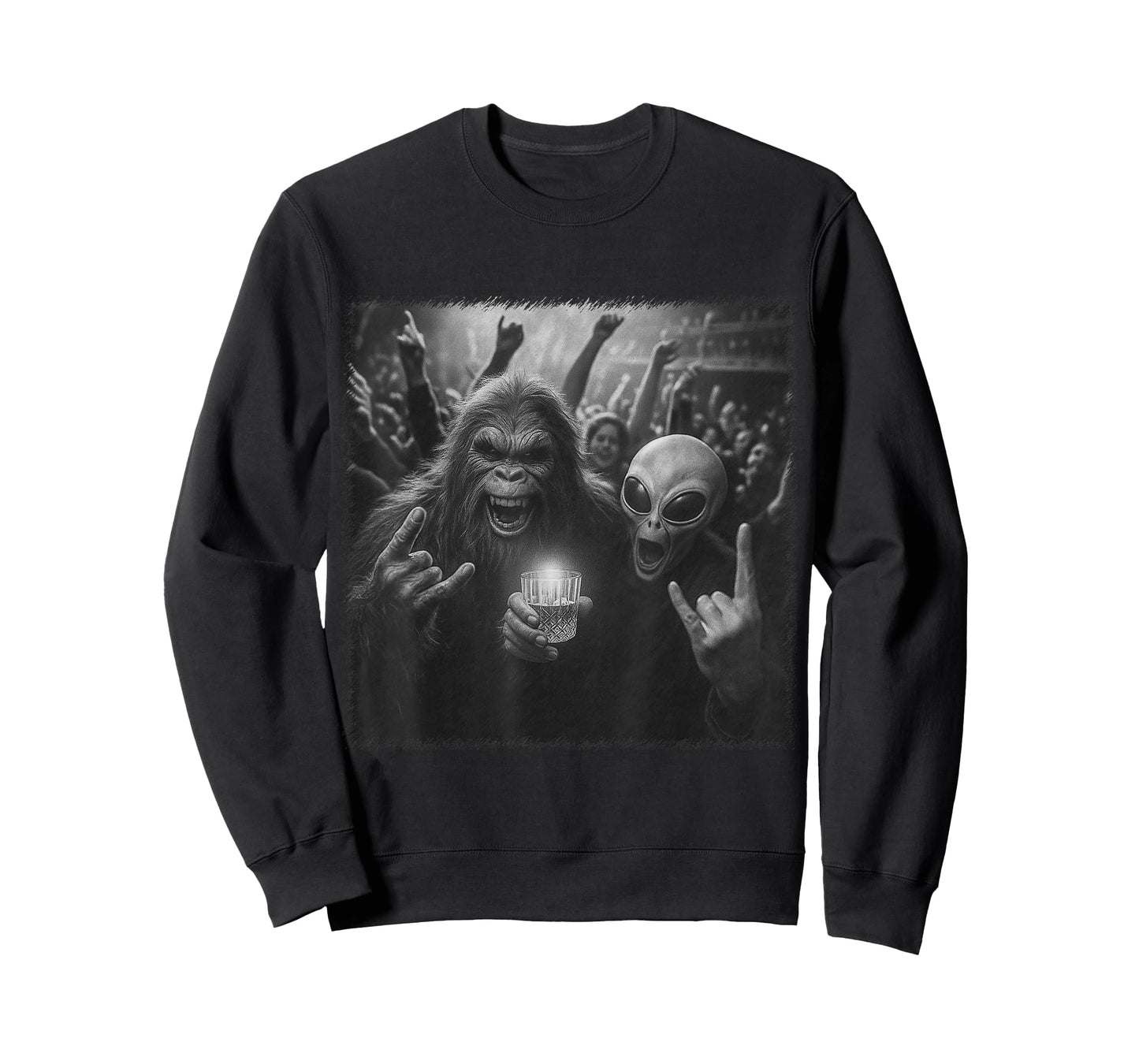 Funny bigfoot and alien party concert rave T-Shirt