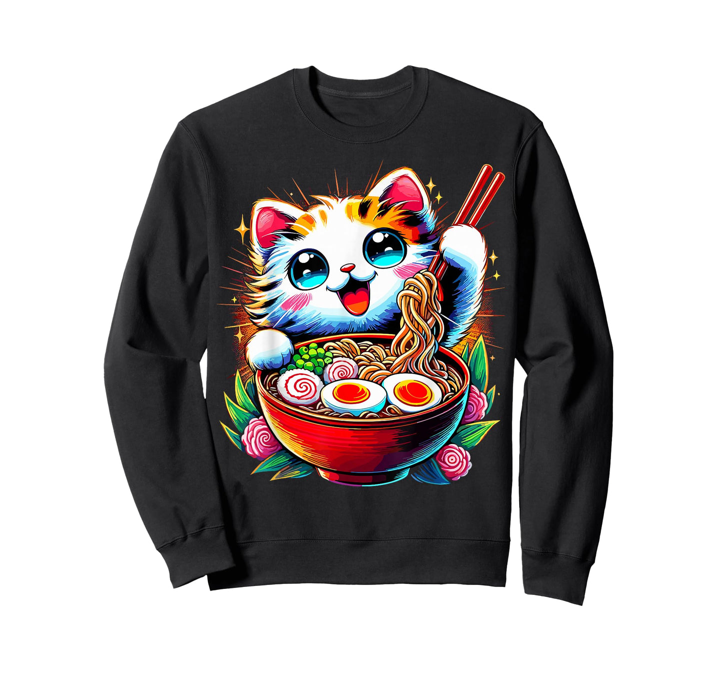 Kawaii Cat Eating Ramen Noodles Anime Japanese T-Shirt