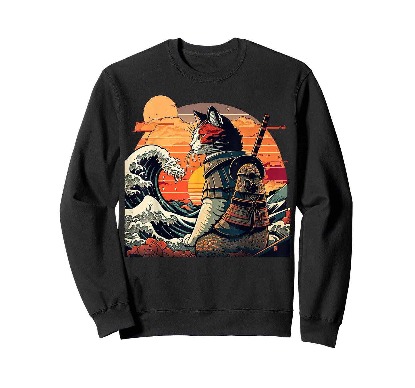 Japanese Retro Samurai cat The Great Wave by Hokusai T-Shirt