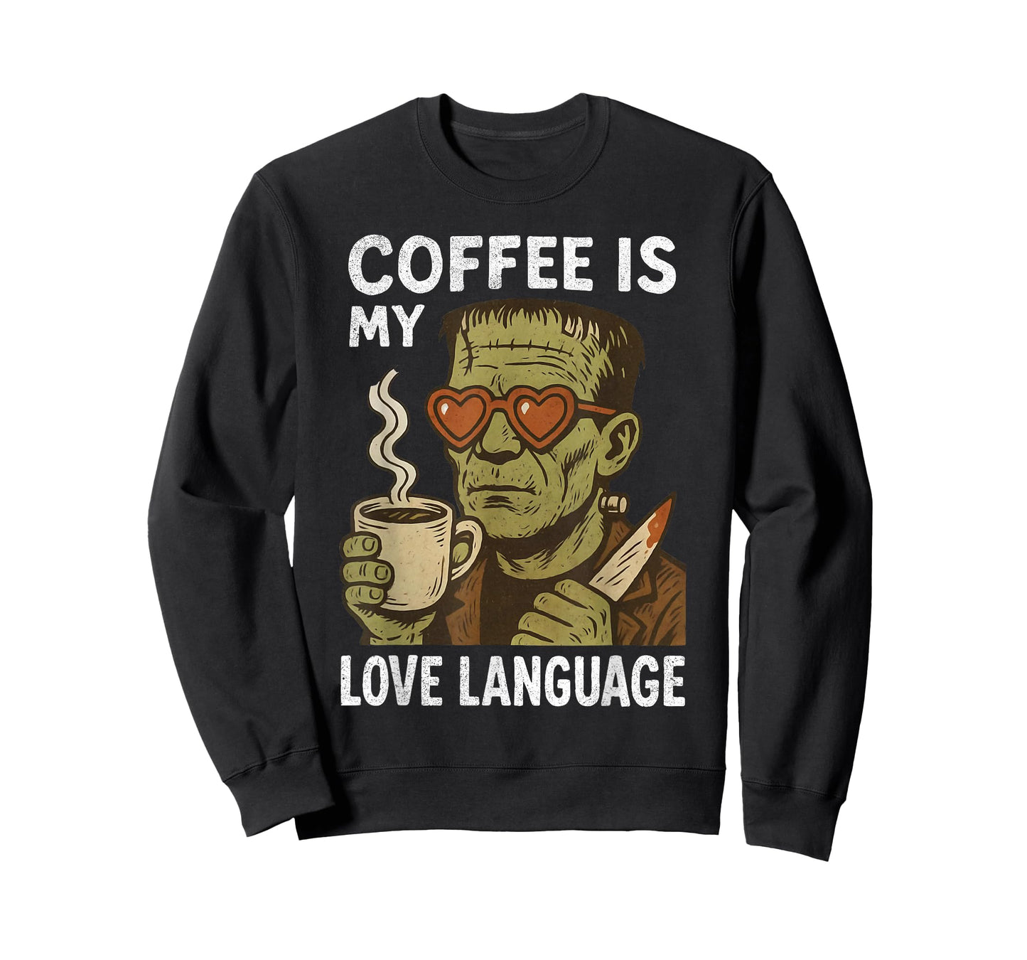 Retro Frankenstein Monster Lover Coffee is My Love Language T-Shirt