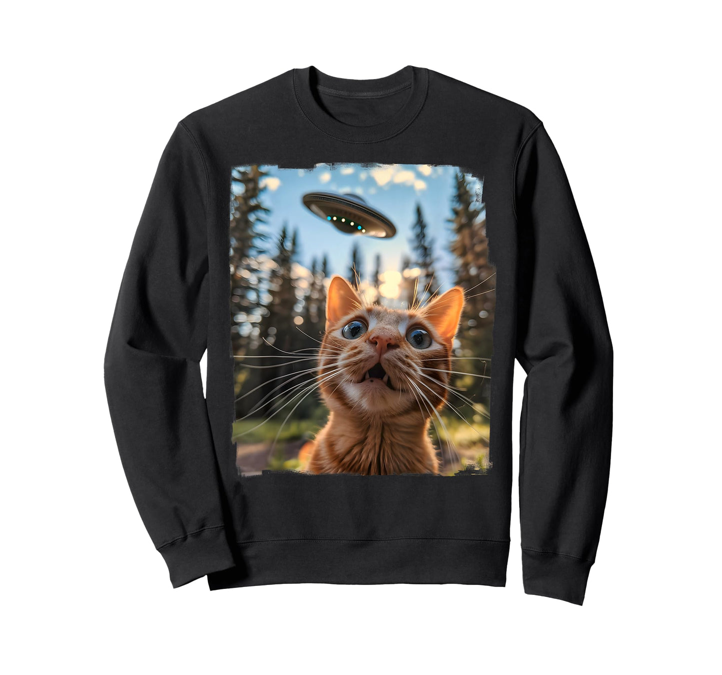 Extraterrestrial Encounter: Cat Selfie with Alien UFO Men Women Kids T-Shirt