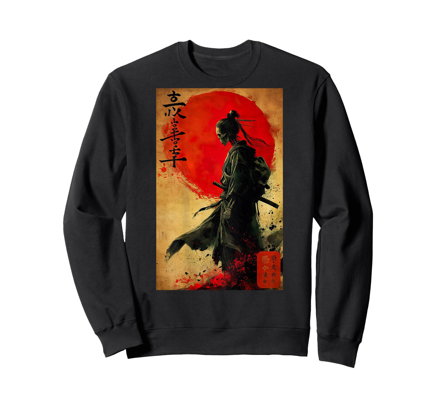 Japanese Woodblock Art of a Samurai Skeleton Japan (Back) T-Shirt