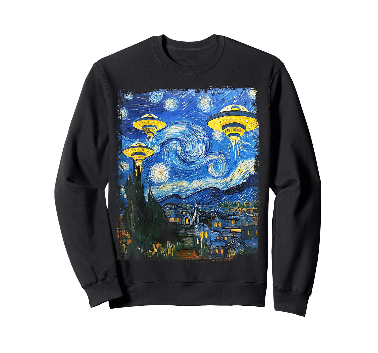 UFO Alien Starry Night Van Gogh Men Women Kids Boys Girls T-Shirt