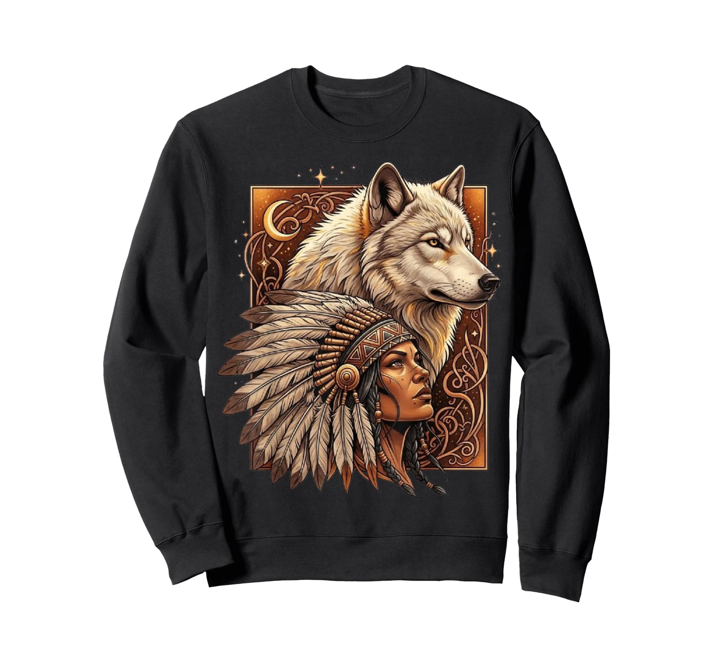 Indian Native American Woman with White Wolf Vitage Gifts T-Shirt